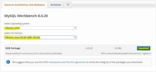 MySQL workbench install ubuntu 20.04